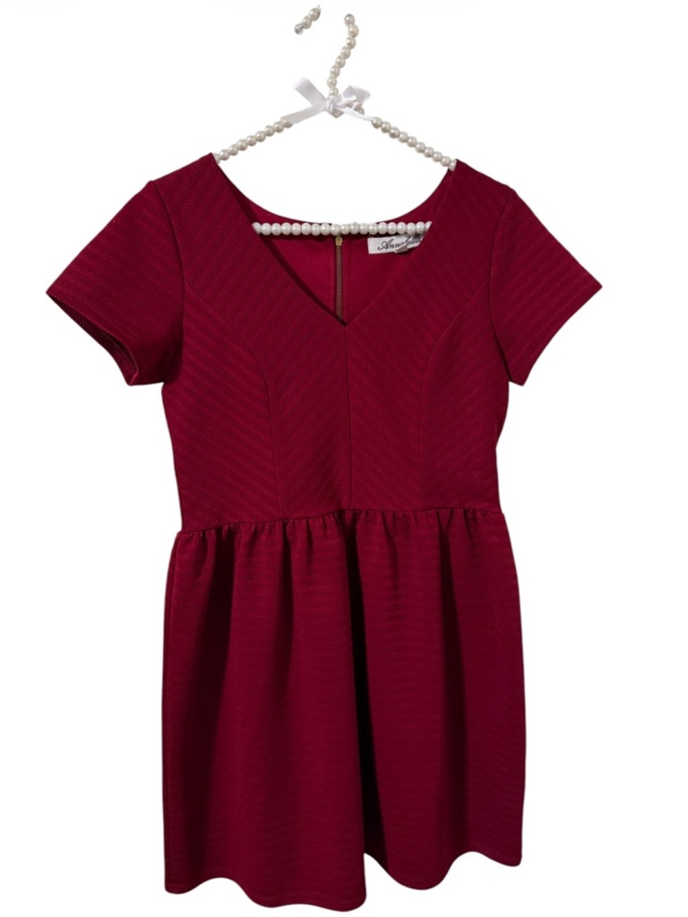 Ladies Annabella Burgundy Short Sleeve Fit & Flare Dress